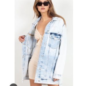 Free People We the Free Long and Lean Trucker Jean Jacket